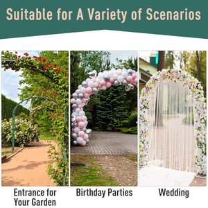 7' Metal Garden Arch with Gate, Outdoor Trellis Arbor Backdrop Stand with Lucky Leaf Clover Doors, for Ceremony, Weddings, Party, Garden, Backyard and Lawn, Black