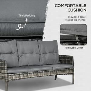 6 Piece Patio Furniture Set with Patio Chairs, Ottomans, Sofa, Glass Top Table and Cushions, Wicker Rattan Outdoor Furniture Set for Backyard, Porch, Grey