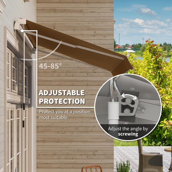 Outsunny 10' x 8' Retractable Awning, Patio Awnings, Sunshade Shelter w/ Manual Crank Handle, UV & Water-Resistant Fabric and Aluminum Frame for Deck, Balcony, Yard, Coffee