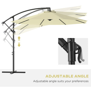 10' Deluxe Patio Umbrella, Outdoor Market Parasol, Banana Hanging Offset Sunshade with Crank, Cross Base, Beige
