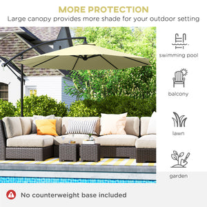 10' Deluxe Patio Umbrella, Outdoor Market Parasol, Banana Hanging Offset Sunshade with Crank, Cross Base, Beige