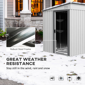 7 x 5FT Galvanised Metal Garden Shed with Foundation, Lean to Shed, Tool Storage House with Sliding Doors, 2 Vents, Adjustable Shelves and Hooks, White
