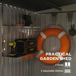 7 x 5FT Galvanised Metal Garden Shed with Foundation, Lean to Shed, Tool Storage House with Sliding Doors, 2 Vents, Adjustable Shelves and Hooks, White