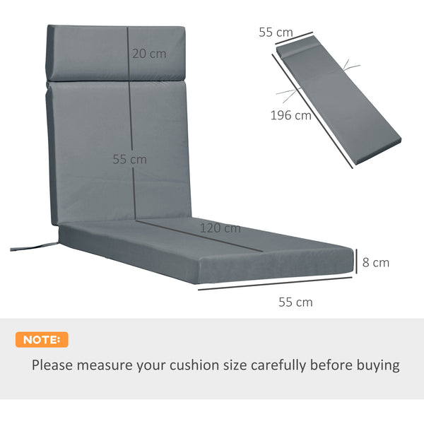 Set of 2 Sun Lounger Cushions, Replacement Cushions for Rattan Furniture with Ties, 196 x 55 cm, Dark Grey