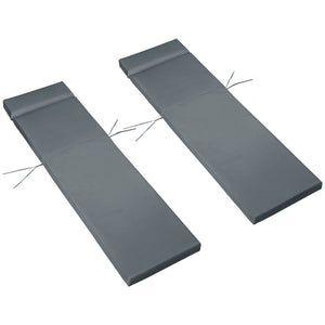Set of 2 Sun Lounger Cushions, Replacement Cushions for Rattan Furniture with Ties, 196 x 55 cm, Dark Grey