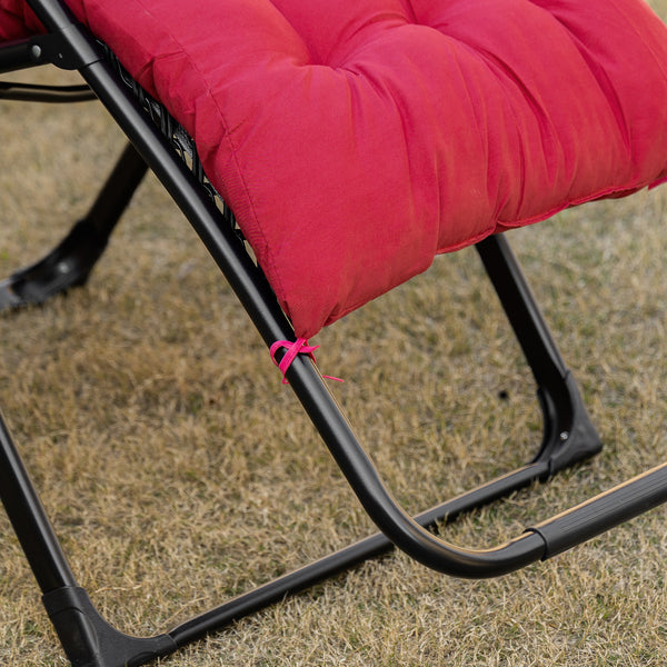 Padded Zero Gravity Chair, Folding Recliner Chair, Patio Lounger with Cup Holder, Adjustable Backrest, Removable Cushion for Outdoor, Patio, Deck, and Poolside, Red