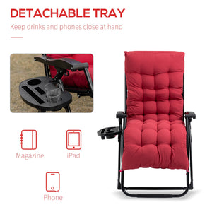 Padded Zero Gravity Chair, Folding Recliner Chair, Patio Lounger with Cup Holder, Adjustable Backrest, Removable Cushion for Outdoor, Patio, Deck, and Poolside, Red