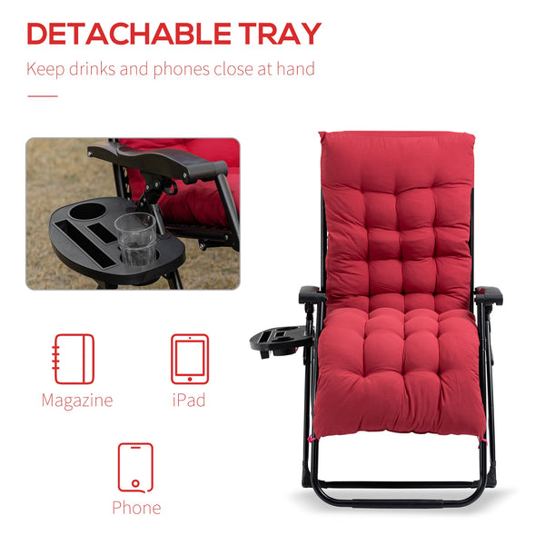 Padded Zero Gravity Chair, Folding Recliner Chair, Patio Lounger with Cup Holder, Adjustable Backrest, Removable Cushion for Outdoor, Patio, Deck, and Poolside, Red