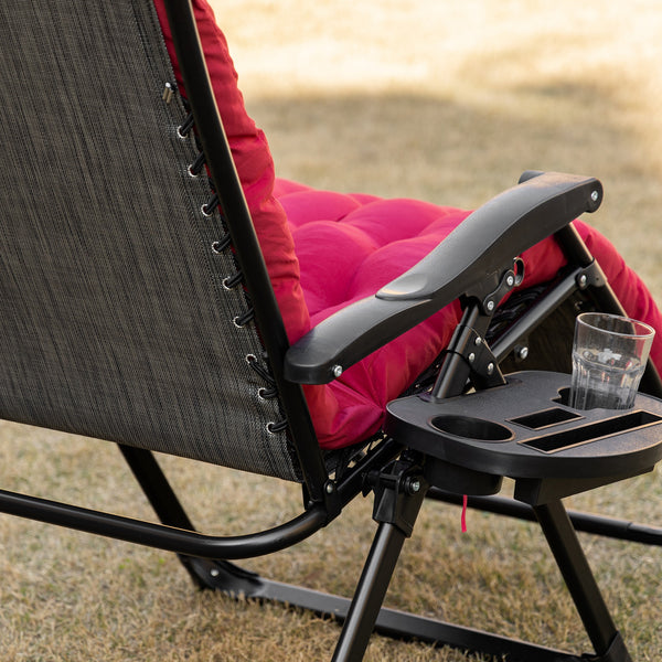 Padded Zero Gravity Chair, Folding Recliner Chair, Patio Lounger with Cup Holder, Adjustable Backrest, Removable Cushion for Outdoor, Patio, Deck, and Poolside, Red