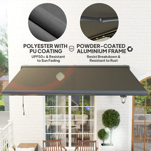 4 x 3(m) Full Cassette Electric Awning with Remote Controller, Aluminium Frame DIY Retractable Garden Awning, UPF50+ Sun Shade Canopy for Deck Door Window, Dark Grey