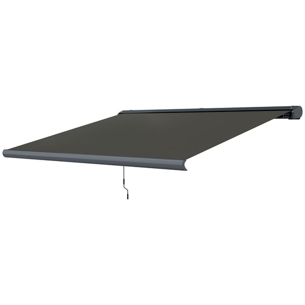 4 x 3(m) Full Cassette Electric Awning with Remote Controller, Aluminium Frame DIY Retractable Garden Awning, UPF50+ Sun Shade Canopy for Deck Door Window, Dark Grey