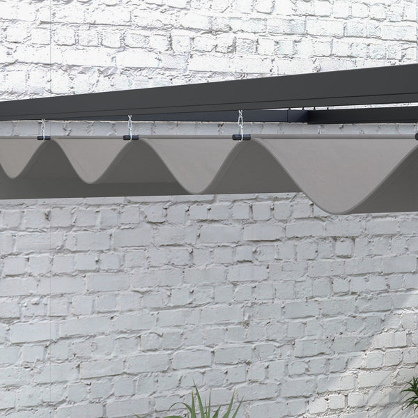 3 x 4m Lean To Pergola with Retractable Roof, Wall Mounted Garden Gazebo Outdoor Sun Shade Shelter for Patio, Deck