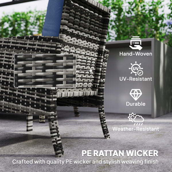 6 Piece Patio Furniture Set with Patio Chairs, Ottomans, Sofa, Glass Top Table and Cushions, Wicker Rattan Outdoor Furniture Set for Backyard, Porch, Navy Blue