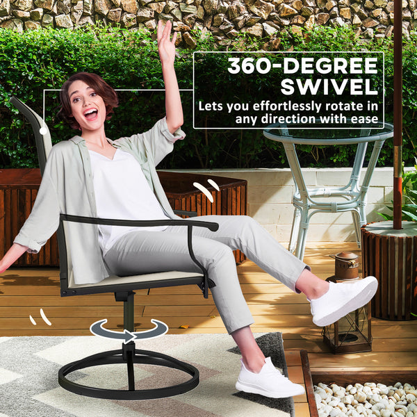 Outdoor Patio Swivel Chairs Set of 2, High Back Patio Dining Chairs with All-Weather Mesh Fabric and Metal Frame for Backyard, Lawn, Porch or Garden, Beige