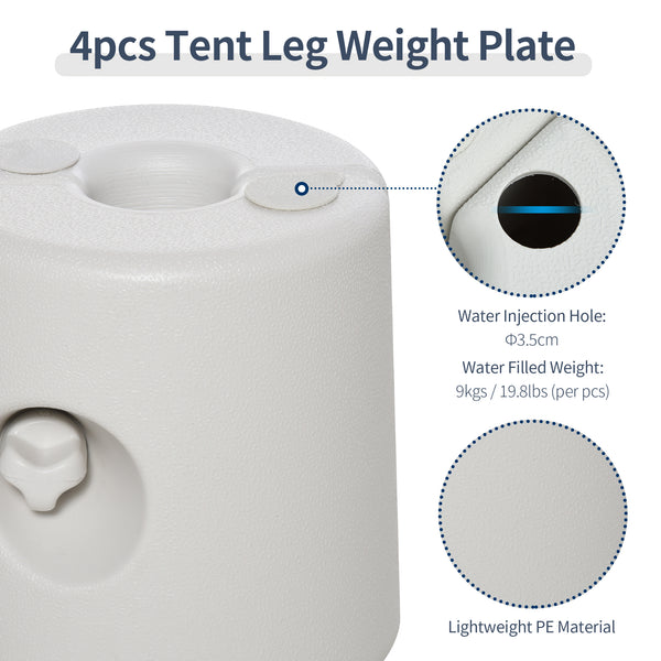 4 Pack 36 kg Gazebo Weights, Canopy Tent Weights with Rapid Clip, Gazebo Leg Weights Fill with Sand or Water, White