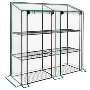Lean-to Greenhouse with 3 Tier Shelves, 56.3" x 18.1" x 59.4" Portable Small Greenhouse with 2 Roll-Up Zippered Doors, Transparent Plastic Cover, for Indoor Outdoor Garden Backyard, Clear