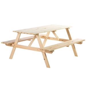 Picnic Table Set, Wood Camping Table and Bench Set with Umbrella Hole for Outdoor, Garden, Patio, Backyard, Natural