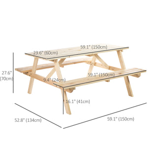 Picnic Table Set, Wood Camping Table and Bench Set with Umbrella Hole for Outdoor, Garden, Patio, Backyard, Natural