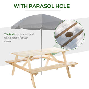 Picnic Table Set, Wood Camping Table and Bench Set with Umbrella Hole for Outdoor, Garden, Patio, Backyard, Natural