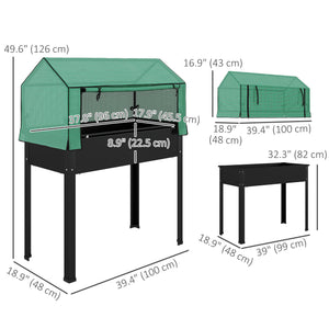 Raised Garden Bed Planter with Flip-Up PE Greenhouse Cover, Elevated Planter Box with Legs and Drainage Hole for Vegetables, Flowers, 39.4" x 18.9" x 49.6", Black