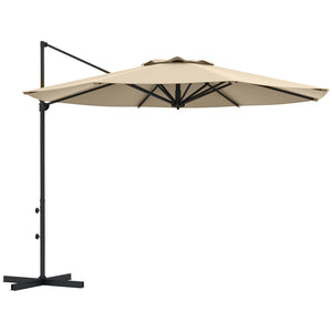 10 FT Cantilever Patio Umbrella, Round Hanging Offset Umbrella with 360°Rotation, Crank, Tilt, Cross Base, 8 Ribs, Air Vent, Outdoor Umbrella for Garden, Backyard, Khaki
