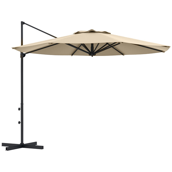 10 FT Cantilever Patio Umbrella, Round Hanging Offset Umbrella with 360°Rotation, Crank, Tilt, Cross Base, 8 Ribs, Air Vent, Outdoor Umbrella for Garden, Backyard, Khaki