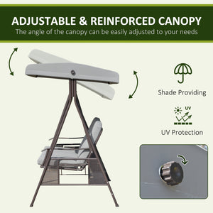 3 Seater Porch Swing Heavy Duty Outdoor Swing Chair Outdoor Lounge Hammock Cushioned Seat w/ Tilt Canopy, Light Grey