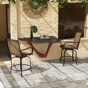 Outdoor Bar Stools Set of 2 with Armrests, 360° Swivel Bar Height Patio Chairs with Mesh Fabric, Steel Frame Dining Chairs, for Balcony, Poolside, Backyard, Brown