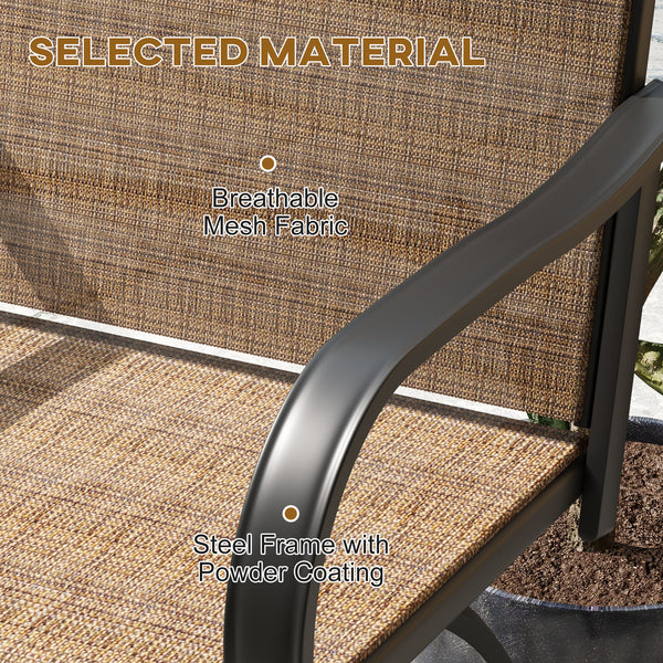 Outdoor Bar Stools Set of 2 with Armrests, 360° Swivel Bar Height Patio Chairs with Mesh Fabric, Steel Frame Dining Chairs, for Balcony, Poolside, Backyard, Brown