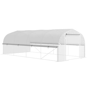 6 x 3 x 2m Walk-in Polytunnel Greenhouse, Zipped Roll Up Sidewalls, Mesh Door, 8 Mesh Windows, Tunnel Warm House Tent with PE Cover, Complimentary Plant Labels and Gloves, White