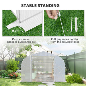 6 x 3 x 2m Walk-in Polytunnel Greenhouse, Zipped Roll Up Sidewalls, Mesh Door, 8 Mesh Windows, Tunnel Warm House Tent with PE Cover, Complimentary Plant Labels and Gloves, White