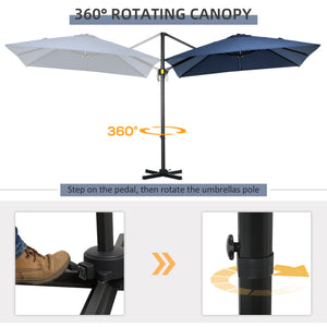 8' x 8' Square Patio Hanging Offset Umbrella with 360° Rotation, Aluminum Outdoor Cantilever Parasol with Crank & Tilt, Sun Canopy Shelter with Cross Base, Dark Blue