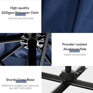 8' x 8' Square Patio Hanging Offset Umbrella with 360° Rotation, Aluminum Outdoor Cantilever Parasol with Crank & Tilt, Sun Canopy Shelter with Cross Base, Dark Blue