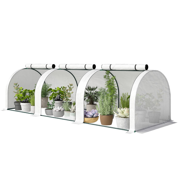 10' x 3' x 2.5' Mini Greenhouse, Portable Tunnel Green House with Roll-Up Zippered Doors, UV Waterproof Cover, Steel Frame, White