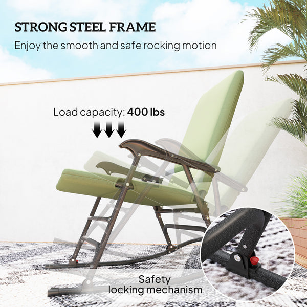 Folding Outdoor Rocking Chairs Set of 2, Oversized Outdoor Rocking Camping Chair with 400 lbs. Capacity, Wide Seat, Padded High Back for Patio, Porch, Garden, Dark Green