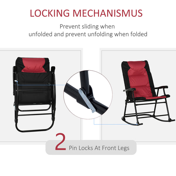 2pc Patio Foldable Rocking Chair Set w/ Soft Padded Seat, Backrest, and Headrest for park, backyard, garden, Red