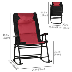 2pc Patio Foldable Rocking Chair Set w/ Soft Padded Seat, Backrest, and Headrest for park, backyard, garden, Red