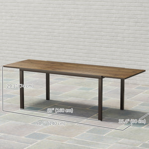 Extendable Patio Dining Table, 63"-94.5" Adjustable Outdoor Dining Table for 6-8 Person, Rectangular Table with Aluminium Edging, Steel Frame, for Porch, Deck, Garden