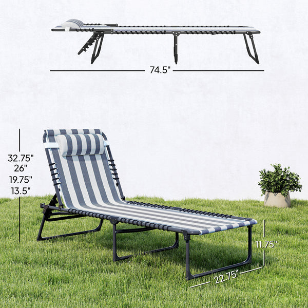 Folding Chaise Lounge Chair, Patio Sun Tanning Chair, Outdoor Chaise Lounger with 4-Position Reclining Back, Breathable Mesh Seat for Beach, Poolside, Yard, Blue and White
