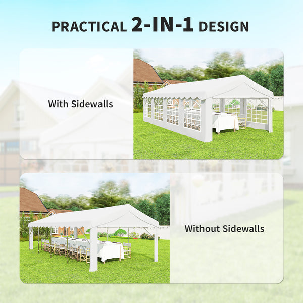 13'x26' Heavy Duty Large Party Tent & Carport with Removable Sidewalls, Windows, Portable Garage Canopy Tent, Sun Shade Shelter for Parties Wedding Outdoor Events, White