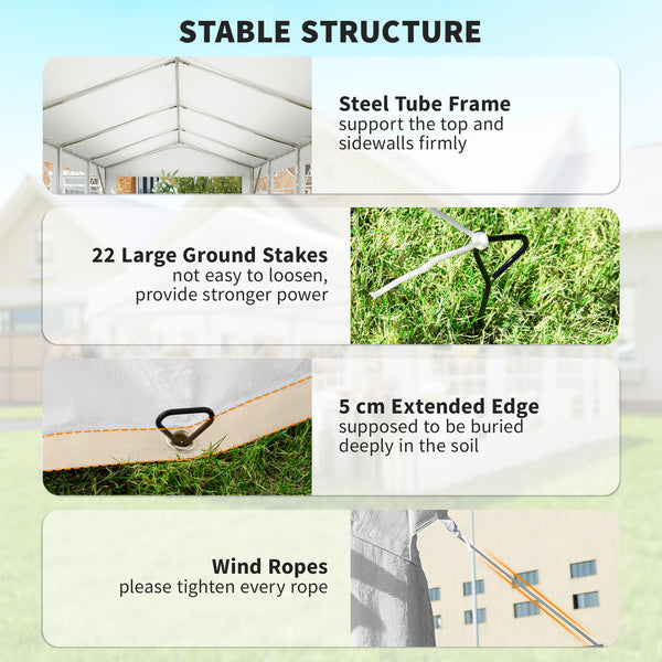13'x26' Heavy Duty Large Party Tent & Carport with Removable Sidewalls, Windows, Portable Garage Canopy Tent, Sun Shade Shelter for Parties Wedding Outdoor Events, White
