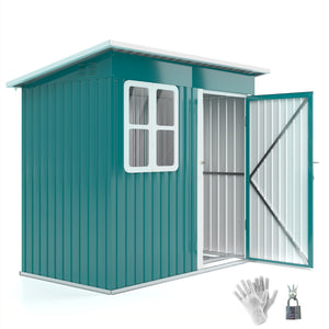 7 x 4ft Storage Shed Galvanised Steel Garden Shed, Metal Shed with Foundation Kit, Window, Lockable Wide Door and Air Vents for Outdoor Patio, Green