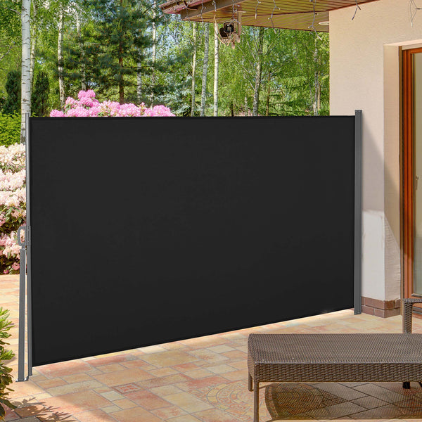 118" x 63" Retractable Side Awning Patio Outdoor Folding Privacy Screen with Resistance to UV Rays & Wind, Black