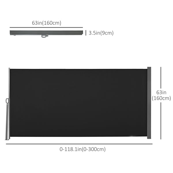 118" x 63" Retractable Side Awning Patio Outdoor Folding Privacy Screen with Resistance to UV Rays & Wind, Black