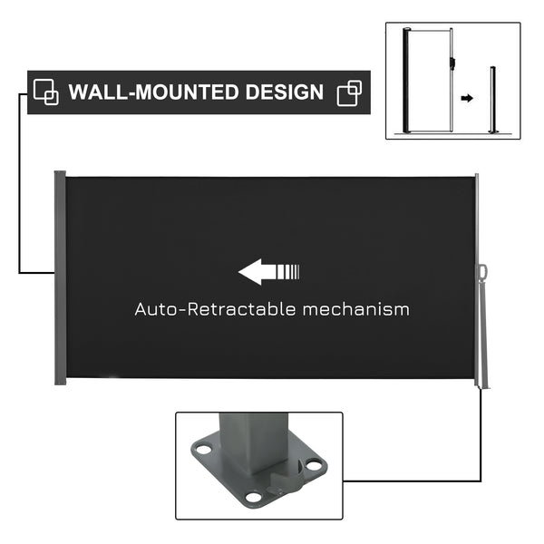 118" x 63" Retractable Side Awning Patio Outdoor Folding Privacy Screen with Resistance to UV Rays & Wind, Black