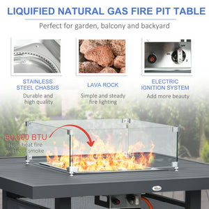 6-Piece Aluminium Garden Furniture Set, Outdoor Conversational Corner Sofa Loveseat Footstool Sectional with Gas Fire Pit Table for Yard, Poolside, Grey
