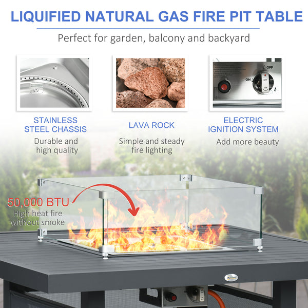 6-Piece Aluminium Garden Furniture Set, Outdoor Conversational Corner Sofa Loveseat Footstool Sectional with Gas Fire Pit Table for Yard, Poolside, Grey