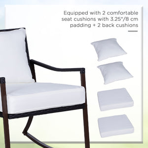 Rattan Bistro Set, 3 Pieces Wicker Garden Furniture Set with Rocking Chairs and Round Glass Top Coffee Table, Small Balcony Furniture with Cushions for Outdoor, Porch, Brown