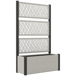 Wicker Outdoor Planter with Trellis, 58" Standing Raised Garden Bed with Liner, Drainage Holes, Privacy Screen Planter Box for Climbing Plants, Flowers, Mixed Grey