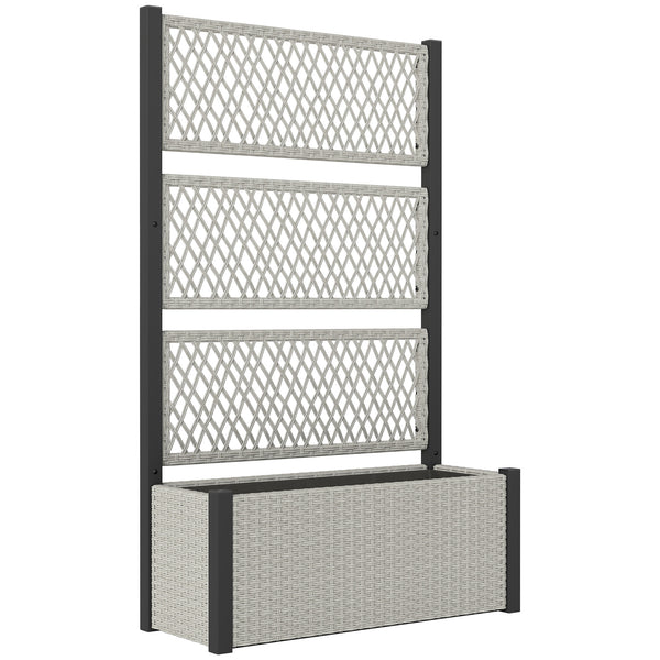 Wicker Outdoor Planter with Trellis, 58" Standing Raised Garden Bed with Liner, Drainage Holes, Privacy Screen Planter Box for Climbing Plants, Flowers, Mixed Grey